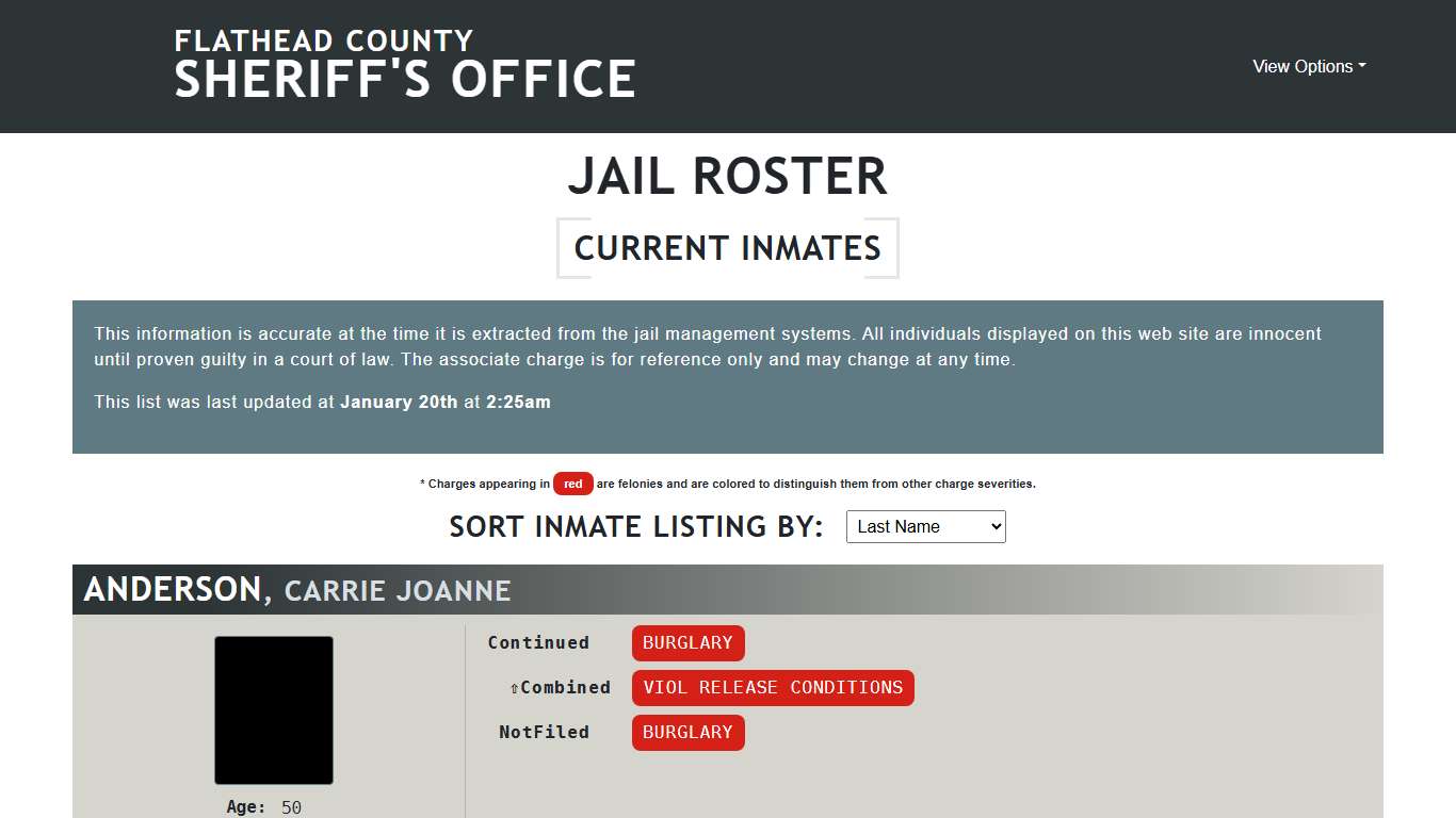 Flathead County Sheriff's Office - Jail Roster
