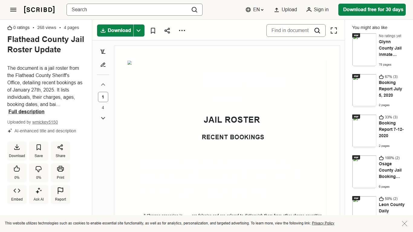 Flathead County Jail Roster Update | PDF | Driving Under The Influence | Crime & Violence