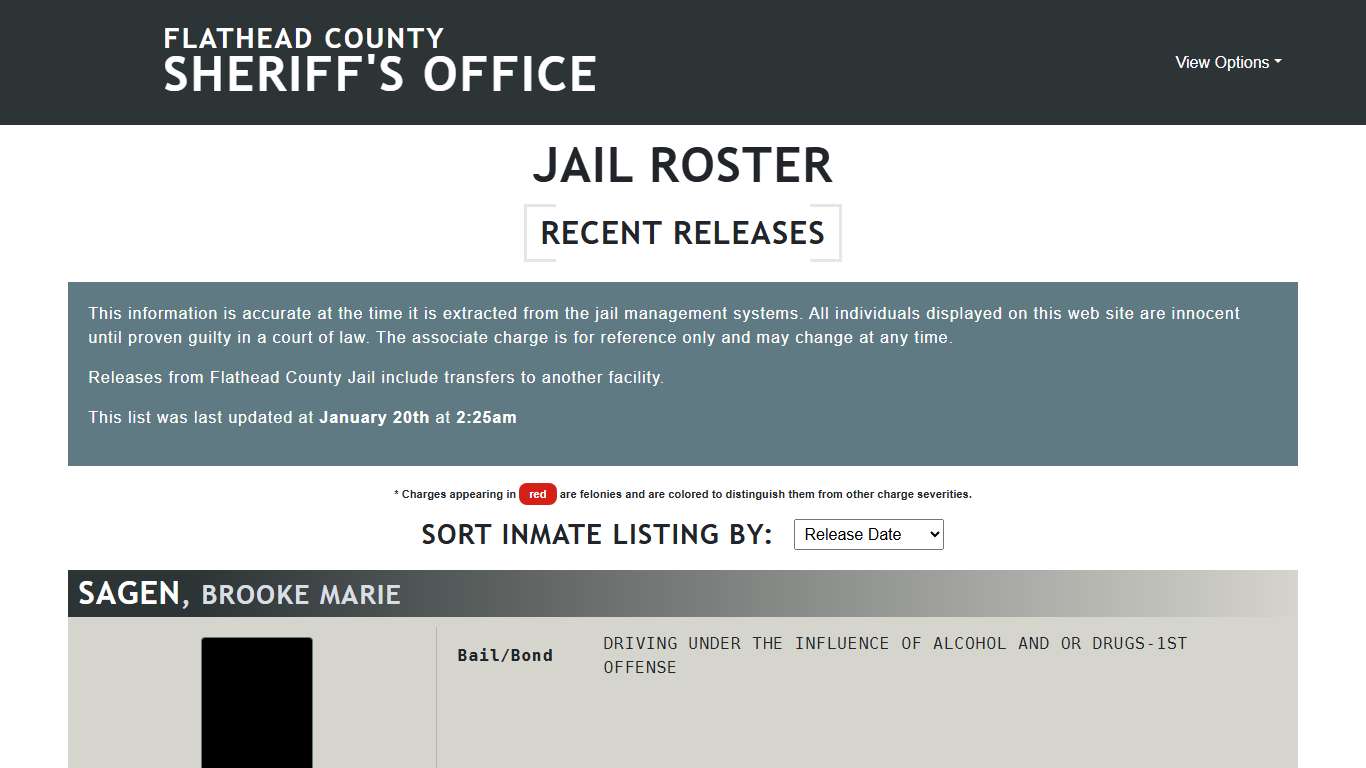 Flathead County Sheriff's Office - Jail Roster