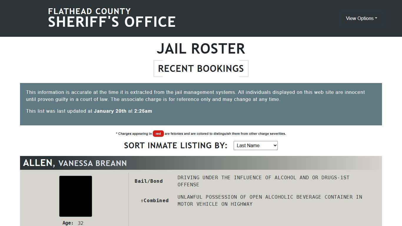 Flathead County Sheriff's Office - Jail Roster